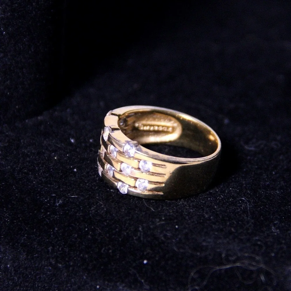 Gold Over Sterling Silver Triple Row Cubic Zirconia Band Ring‎ Size 7.25 CZ 925